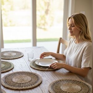 5 Placemats Round Wicker Placemat, Woven Table Pads